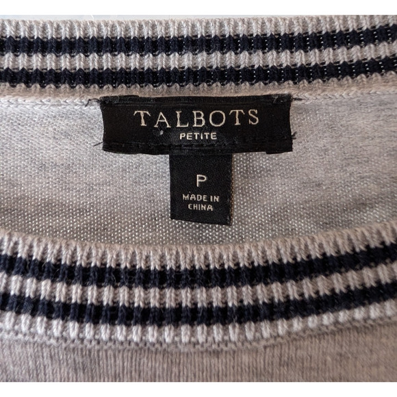Talbots Petite Gray French Bulldog Graphic Sweater Classic Preppy Parisian Chic - Picture 7 of 9